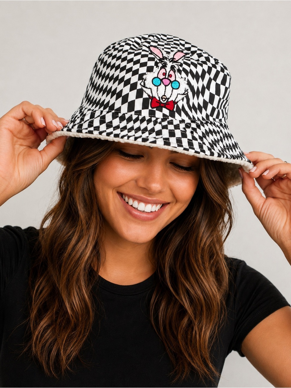 Disney Parks Alice in Wonderland Black & White Checkered Bucket Hat